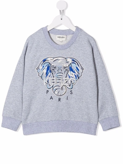 Kenzo Teen Embroidered Cotton-blend Sweatshirt In Grey