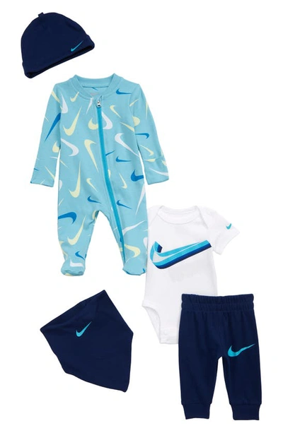 Nike Girls' Swooshfetti Parade Footie, Bodysuit, Jogger Pants, Hat & Bib Set - Baby In Blue Void
