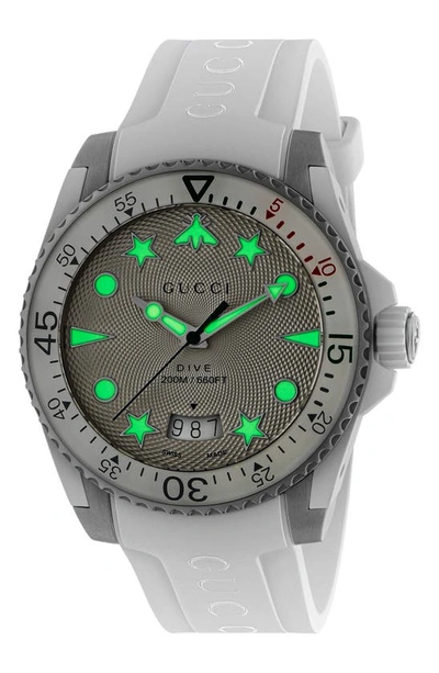 Gucci Dive Rubber Strap Watch, 40mm In White