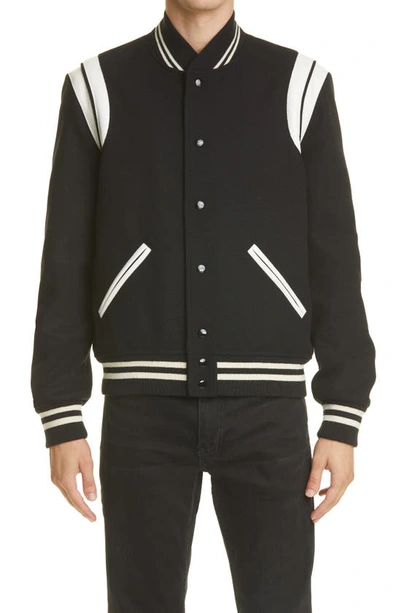 Saint Laurent Black & White Teddy Bomber Jacket