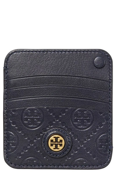 Tory Burch T Monogram Leather Card Case In Midnight