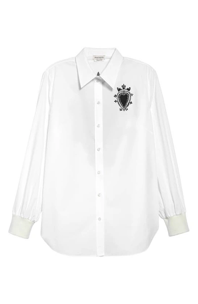 Alexander Mcqueen Heart Papercut Cotton Poplin Button-up Shirt In White/black