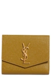 Saint Laurent Uptown Leather Compact Wallet In Olive Drab