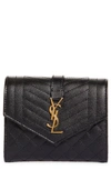 Saint Laurent Monogram Pebbled Leather Envelope Card Case In Nero/ Nero/ Nero/ Nero