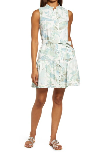 Btfl-life Leaf Print Minidress In Sage