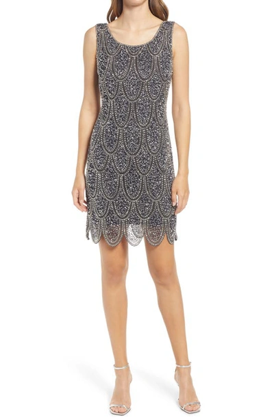 Pisarro Nights Beaded Cocktail Minidress In Carbon