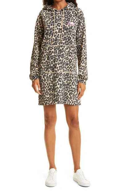 Nicole Miller Cheetah Long Sleeve French Terry Hoodie Dress