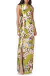 KAY UNGER REESE FLORAL SIDE BOW SHEATH GOWN,5515159