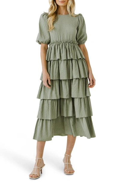 Free The Roses Tiered Ruffle Dress In Green