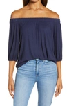 Loveappella Solid Off The Shoulder Top In Midnight