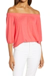 Loveappella Solid Off The Shoulder Top In Coral