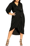 City Chic Opulent Faux Wrap Dress In Black