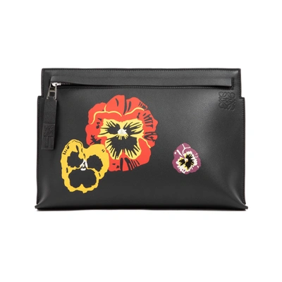 Loewe Black Pansies T Leather Clutch Bag