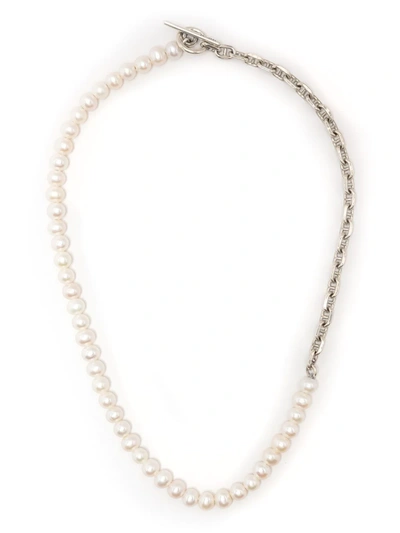 M Cohen Silver-tone Perla Marinia Pearl Chain Necklace In Weiss