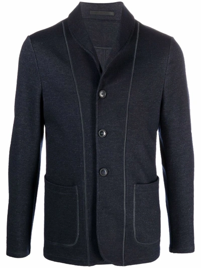 Giorgio Armani Contrast-trim Single-breasted Blazer In Blau
