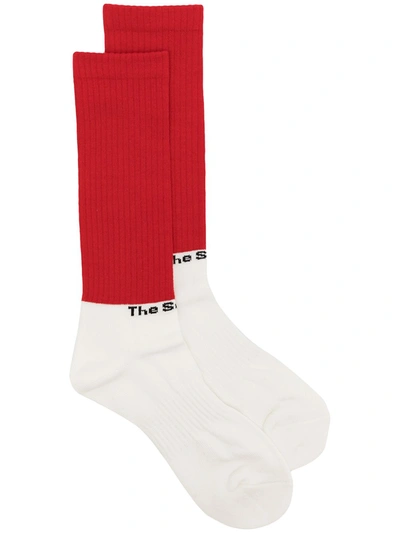 Takahiromiyashita The Soloist Colourblock Ribbed-knit Socks In 红色