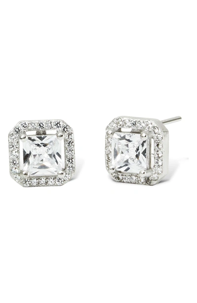 Savvy Cie Jewels Sterling Silver Asher Cut Halo Cz Stud Earrings In White