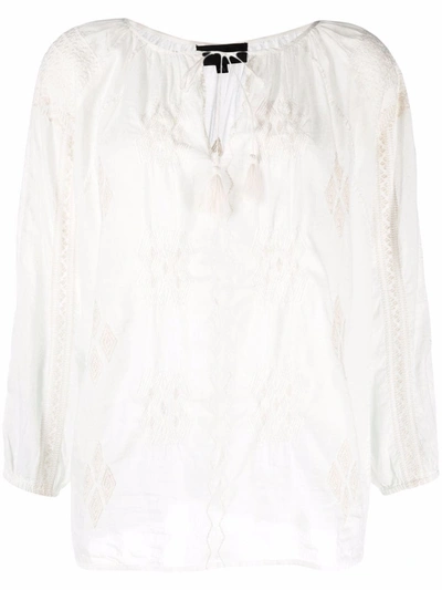 Nili Lotan Embroidered Cotton Blouse In Neutrals