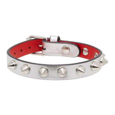 Christian Louboutin Loubilink Spiked Metallic Leather Bracelet In Silver