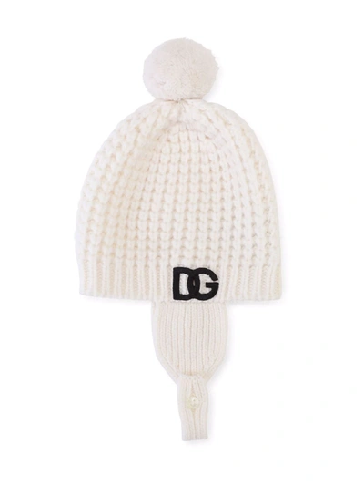 Dolce & Gabbana Babies' Chunky Knit Wool Beanie In White