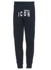 Dsquared2 Print Icon Logo Cotton Jersey Sweatpants In Navy Blue-white