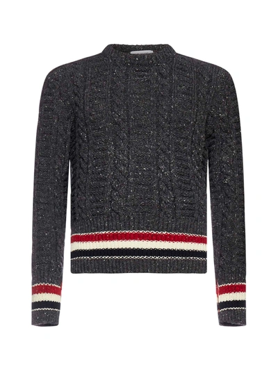 Thom Browne Cable-knit Wool And Mohair Sweater In Dark Grey