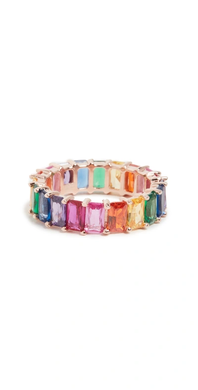 Adinas Jewels Rainbow Baguette Ring In Multi