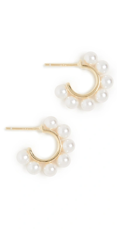 Adinas Jewels Imitation Pearl Hoop Earrings In White/gold