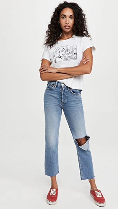 Re/done Stove Pipe High-waisted Jeans In Distressed Brisk Blue