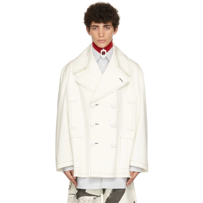 Jw Anderson Off-white Tom Of Finland Oversized Peacoat Jacket In Weiss