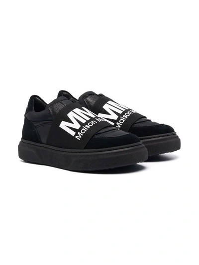 Mm6 Maison Margiela Kids Black Logo Slip-on Sneakers