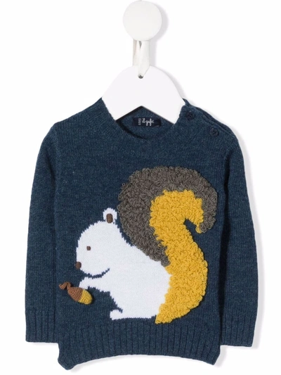 Il Gufo Babies' Jumper With 3d Squirrel Motif In Blue