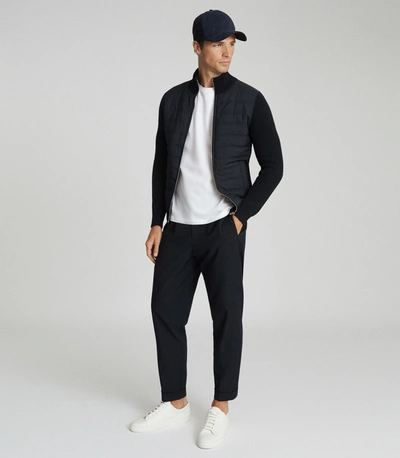 Reiss Hybrid Zip Through Quilted Jumper In Navy