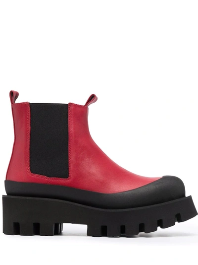 Paloma Barceló Red Leather Celine Chelsea Boots In Fire Red