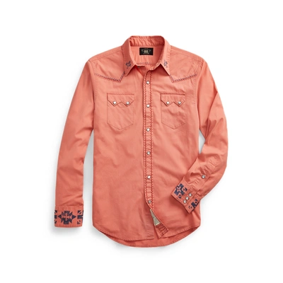 Double Rl Slim Fit Poplin Western Shirt In Faded Coral