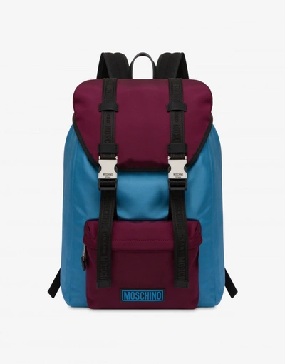Moschino Two-tone Logo-patch Backpack In Purple