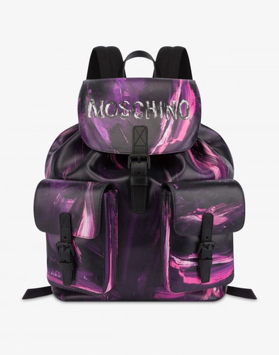 Moschino Painted  Calfskin Backpack In Purple