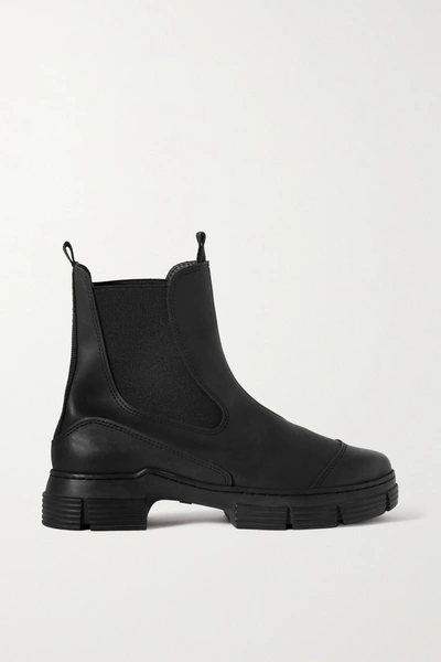 Ganni Paneled Leather Chelsea Boots In Black