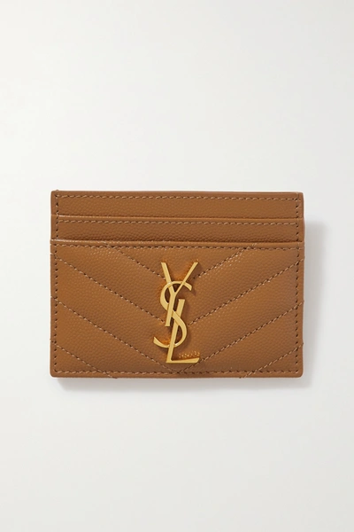 Saint Laurent Monogramme Grain De Poudre Leather Card Case, Golden Hardware In Naturel Dark