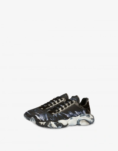 Moschino Nylon Painting Teddy Shoes In Black