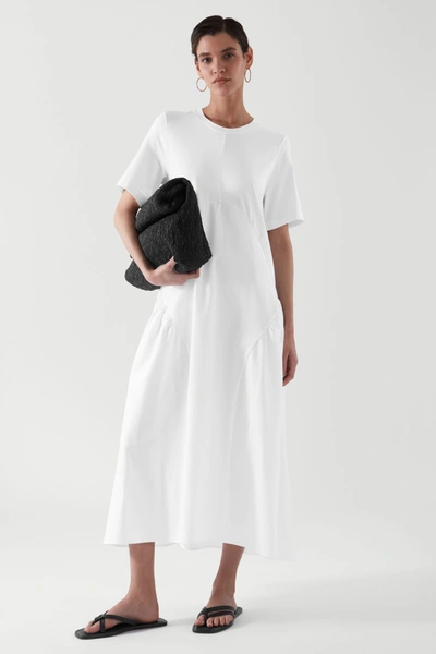 Cos Pleated Long T-shirt Dress In White | ModeSens