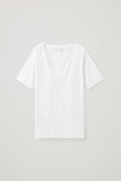 Cos V-neck T-shirt In White