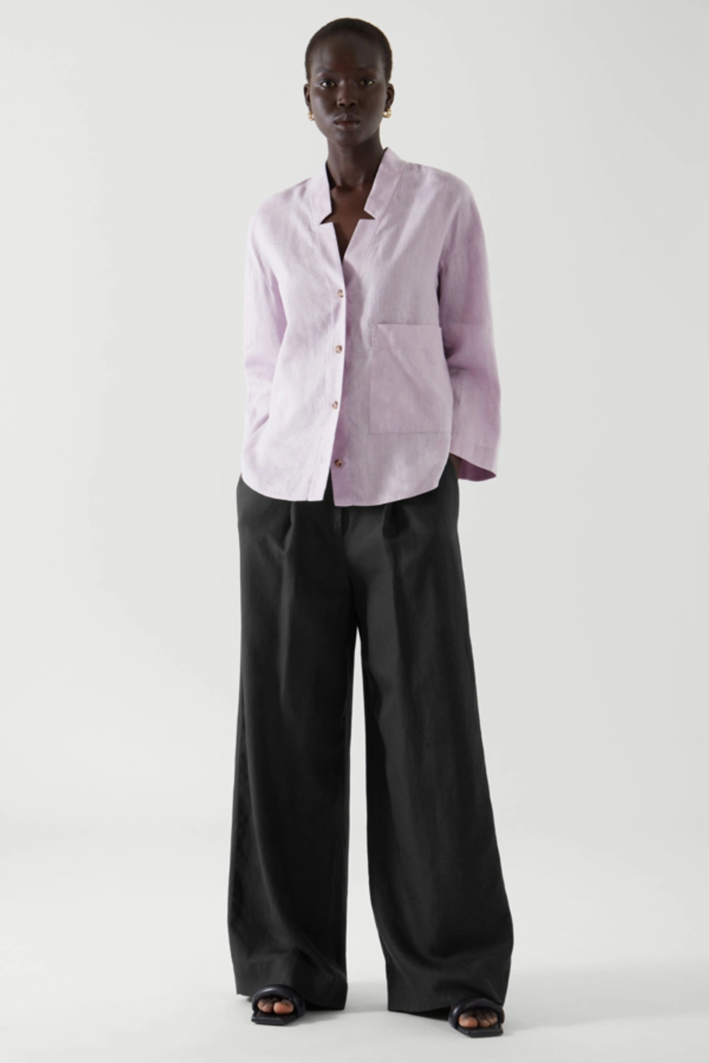 Cos Linen Open Collar Shirt In Lilac | ModeSens