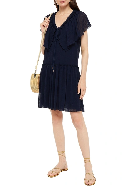 See By Chloé Ruffled Ribbed-knit Mini Dress In Blue