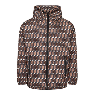 Dsquared2 Windbreaker Jacket Logo Print In Brown