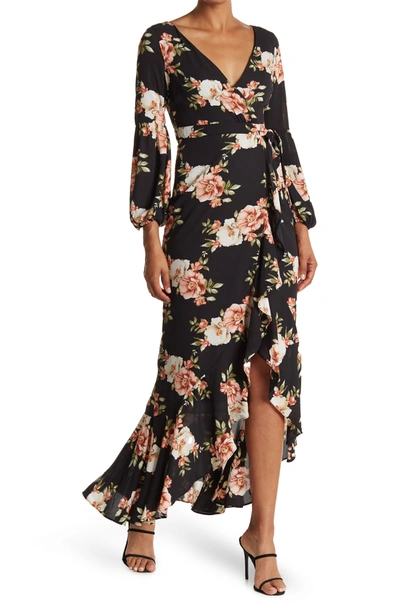 Likely Sophia Perla Floral Long Sleeve Maxi Dress In Black Multi