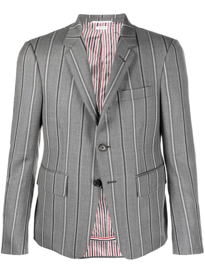 Thom Browne Stripe-pattern Single-breasted Blazer Jacket In Grey