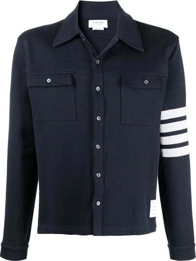 Thom Browne 4-bar Buttoned Shirt Jacket In Blue