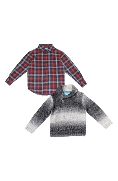 Bear Camp Kids' Long Sleeve Printed Woven 2-piece Shirt & Sweater Set In Navy