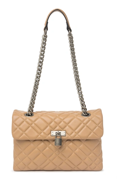 Kurt Geiger Brixton Diamond Quilted Leather Pad Lock Shoulder Bag In Light/pastel Brown